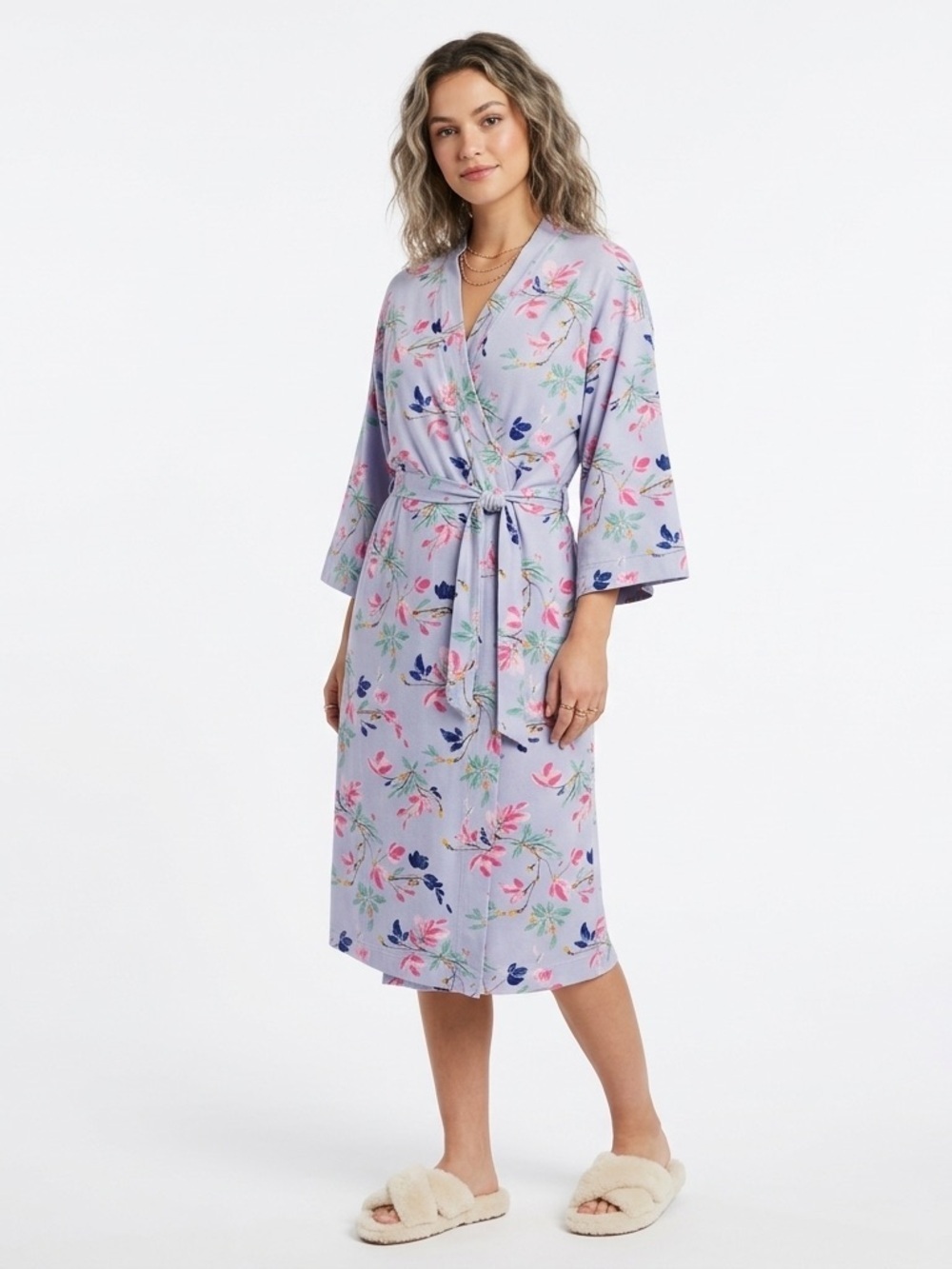 Garnet Hill Organic Cotton Floral Knit Robe S